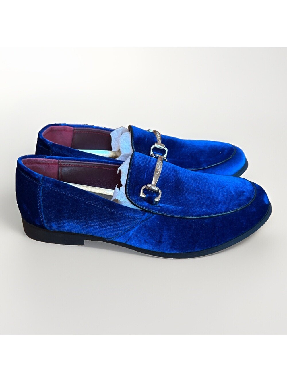 EUC Cosidram Mens Blue Velvet Gold Accent Horse Bit Loafers Shoes Size 7